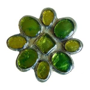 Merot Green Glass Pewter Belt Buckle Festival Vintage Rare Etruscan Style